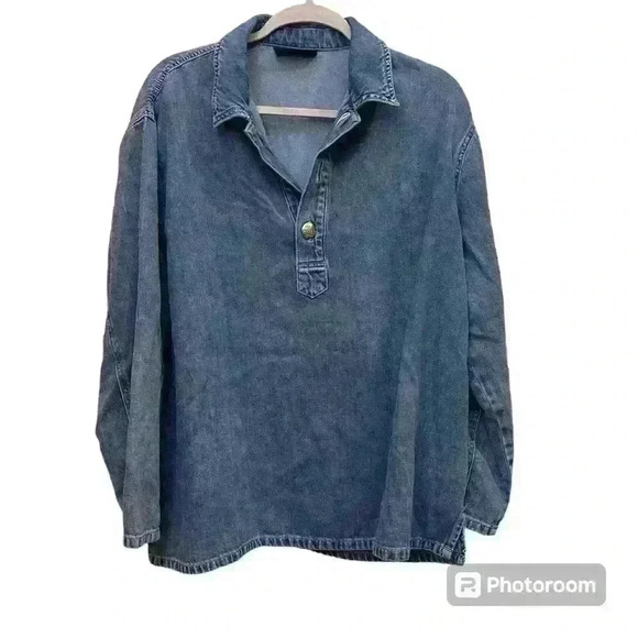 Lane Bryan Denim Style Long Sleeve Shirt with Golden Button 14/16 Size - Picture 1 of 2